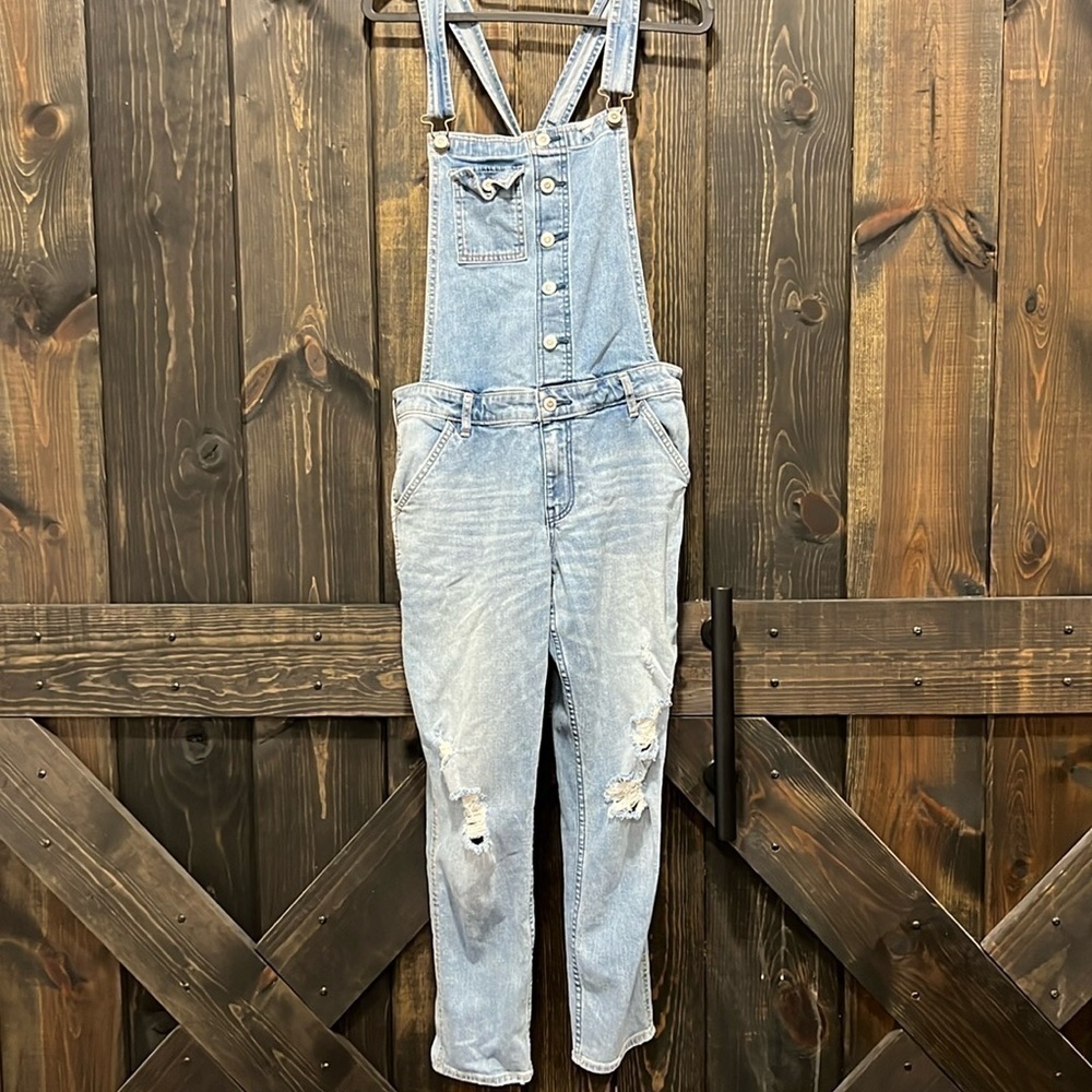 Hollister Overalls M Denim Distressed Low Rise Jeans Slouchy Pocket Vtg Inspired